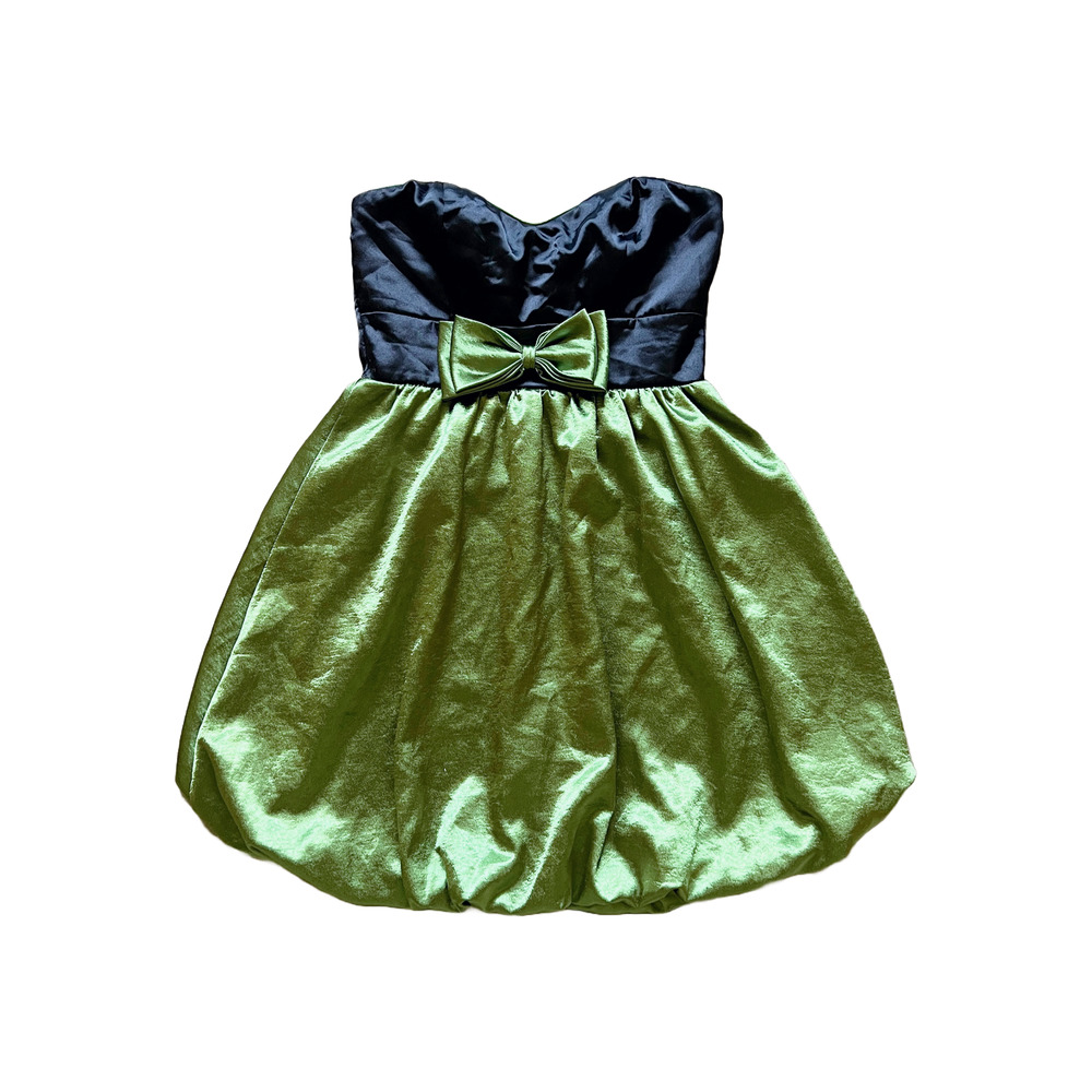 Vtg Y2K Trixxi Mini Dress S Black Green Bow Bubble Hem Mall Goth Punk Party